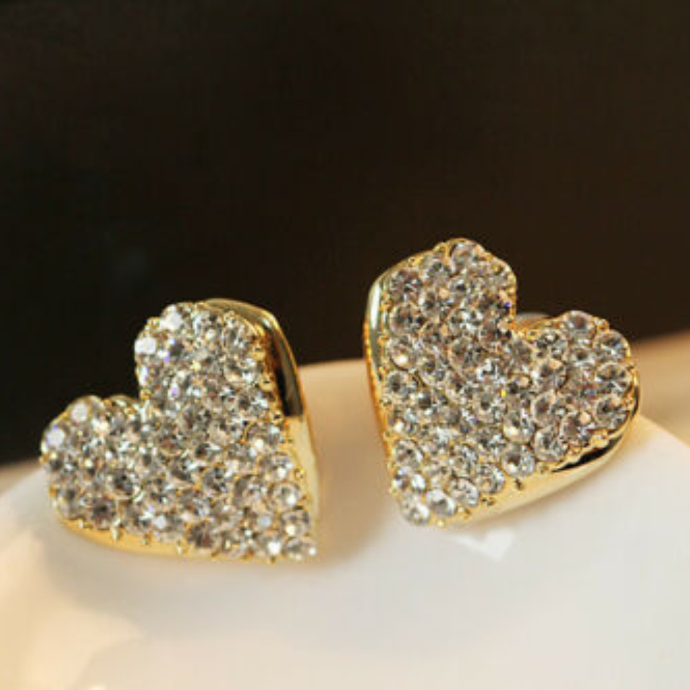 Heart Love Gold Crystal Rhinestone Lady earrings